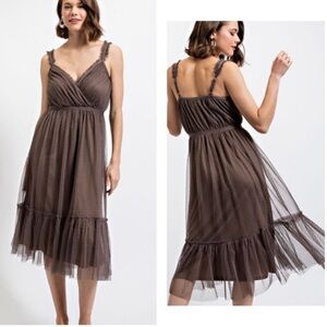 New Romantic Swiss Dot Brown Tulle Dress